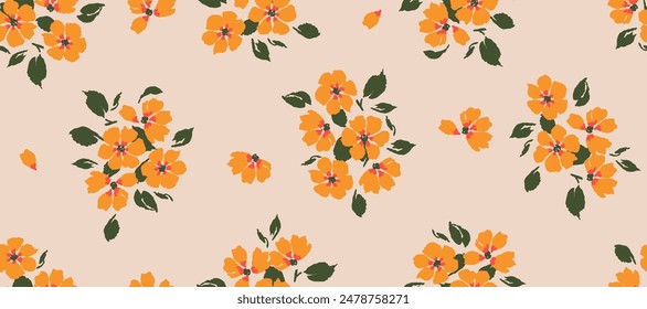 Manojo de flores, patrones sin costuras con flores para tela, textiles, prendas de vestir, Fondo de pantalla, arte de la pared, cubierta, Anuncio, decoración interior, fondos abstractos. Ilustración vectorial.