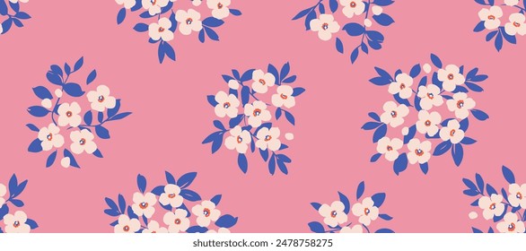 Bunch of flowers, seamless patterns with floral for fabric, textiles, clothing, wallpaper, wall art, cover, banner, interior decor, abstract backgrounds. vector illustration.