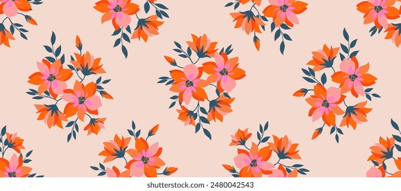 Manojo de flores, patrones sin costuras con flores para tela, textiles, prendas de vestir, Fondo de pantalla, arte de la pared, cubierta, Anuncio, decoración interior, fondos abstractos. Ilustración vectorial.