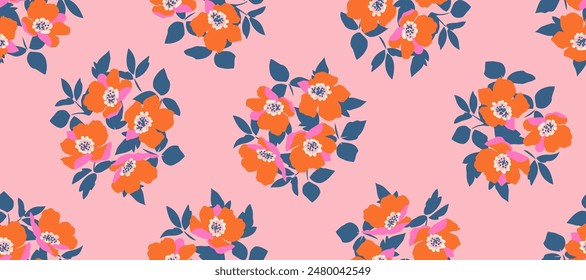 Bunch of flowers, seamless patterns with floral for fabric, textiles, clothing, wallpaper, wall art, cover, banner, interior decor, abstract backgrounds. vector illustration.