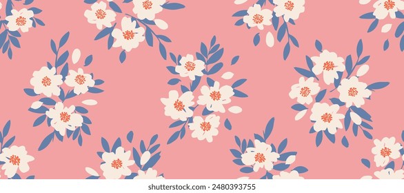 Manojo de flores, patrones sin costuras con flores para tela, textiles, prendas de vestir, Fondo de pantalla, arte de la pared, cubierta, Anuncio, decoración interior, fondos abstractos. Ilustración vectorial.