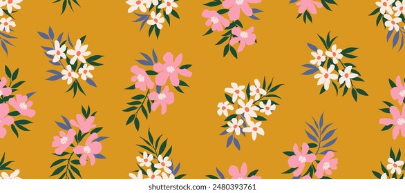 Bunch of flowers, seamless patterns with floral for fabric, textiles, clothing, wallpaper, wall art, cover, banner, interior decor, abstract backgrounds. vector illustration.