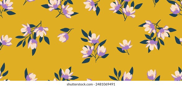 Bunch of flowers, seamless patterns with floral for fabric, textiles, clothing, wallpaper, wall art, cover, banner, interior decor, abstract backgrounds. vector illustration.