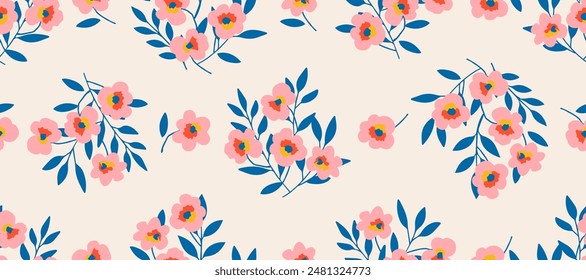 Bunch of flowers, seamless patterns with floral for fabric, textiles, clothing, wallpaper, wall art, cover, banner, interior decor, abstract backgrounds. vector illustration.