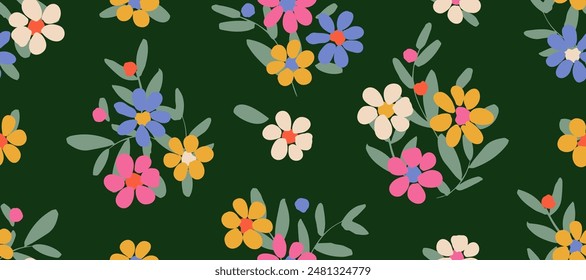 Bunch of flowers, seamless patterns with floral for fabric, textiles, clothing, wallpaper, wall art, cover, banner, interior decor, abstract backgrounds. vector illustration.