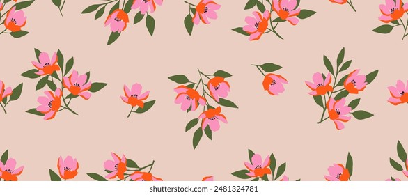 Manojo de flores, patrones sin costuras con flores para tela, textiles, prendas de vestir, Fondo de pantalla, arte de la pared, cubierta, Anuncio, decoración interior, fondos abstractos. Ilustración vectorial.