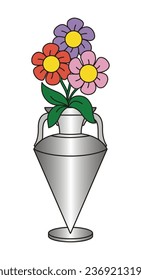 Bunch of flowers in a vase on white background. Vector illustration