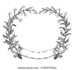 Bunch of flowers witn ribbon hand draw vintage engraving style