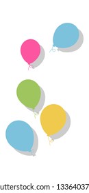 Bunch of flying balloons in cartoon flat style isolated on white background.