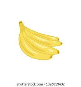 Bunch of fresh bananas isolated on white background. Vector sweet fruits. Cartoon Yellow Bananas. Food illustration.