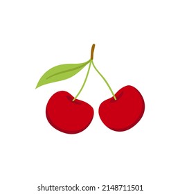 Bunch of fresh cherry berries. Summer sweet juicy fruits, healthy garden harvest, cherries for ice cream and cake, red farmer berry, cherry trees orchard vector illustration