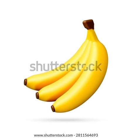 Bunch of fresh yellow bananas isolated on white background. Realistic 3d vector illustration of tropical fruit. Healthy organic food concept for nutrition, diet and culinary design.
