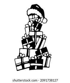 A bunch of gift boxes. Vector clipart. Hand drawn
