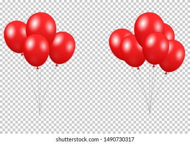 Bunch glossy red balloons on transparency background.