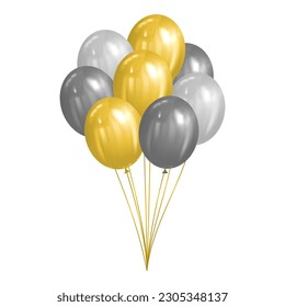 bunch of gold, silver and white balloons isolated vector illustration