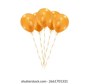 Bunch of golden balloons isolated on white. Perfect for celebration, party, or festive themes.