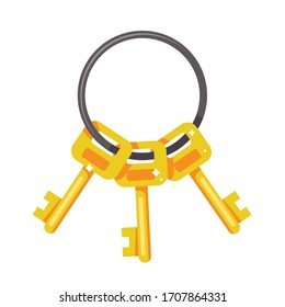 bunch of golden keys on a white background. flat vector illustration.