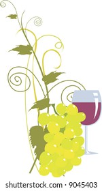 bunch of grape and an half filled goblet of wine