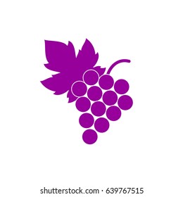 Bunch of grape with leaf flat icon. Vector illustration.