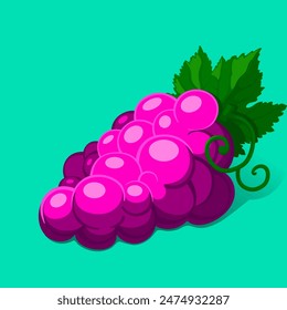 A bunch of grape with leaf on a turquoise background. Vector illustration.