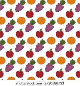 Manojo de fruta de naranja de uva y manzana roja patrón de frutas sin fisuras minimalista de diseño plano de fondo. Ilustración vectorial aislada Receta o fondo de la tarjeta de menú Material de impresión Anuncio, folleto, etiqueta de Precio