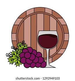 bunch grapes barrel and cup vector illustration