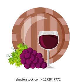bunch grapes barrel and cup vector illustration