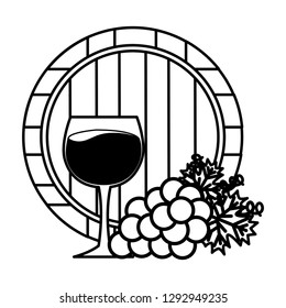 bunch grapes barrel and wine cup vector illustration