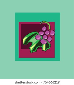 Bunch of grapes. Berries of grapes against the background of a leaf. Wine-making. Logo. Emblem