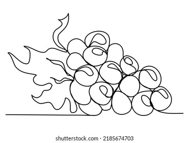 Bunch of Grapes Continuous Line Drawing isolated minimalistic trendy style Vector Illustration Black on White