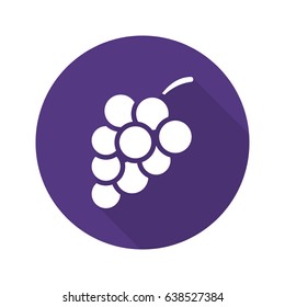 Bunch of grapes flat design long shadow glyph icon. Vector silhouette illustration