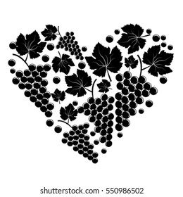 Bunch of grapes in the form of heart on white background