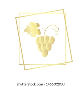 Bunch of grapes in the frame. Vector illustration golden gradient isolated on white background.