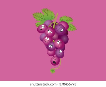 Bunch of grapes with funny faces