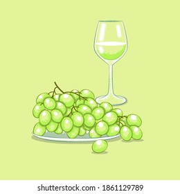A bunch of grapes and a glass of wine. Vector illustration