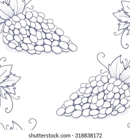 Bunch of grapes hand drawn seamless pattern background