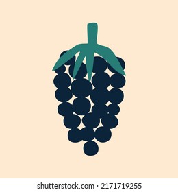 Montón de uvas de ilustración vectorial dibujada a mano. Vino abstracto aislado en forma plana para el logotipo o icono del vino.