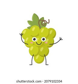 Uvas de manga saludo mano lindo personaje divertido caricatura sonriente cara alegre emociones de alegría madura jugoso símbolo vino hermoso icono ilustración vectorial