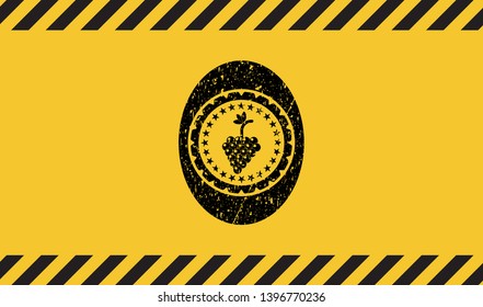 bunch of grapes icon black grunge emblem with yellow background. Vector Illustration. Detailed.