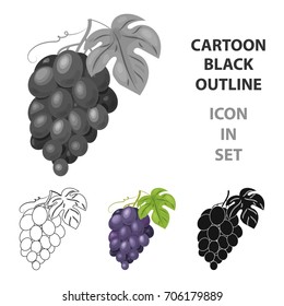 Bunch of grapes icon in cartoon style isolated on white background. Wine production symbol stock vector illustration.