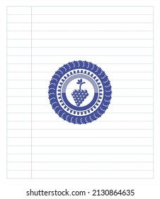 bunch of grapes icon draw (pen strokes). Blue ink. Vector Illustration. Detailed. 