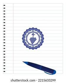 grupo de emblemas de uvas dibujando con efecto de pluma. Tinta azul. Ilustración vectorial. Detallado. 