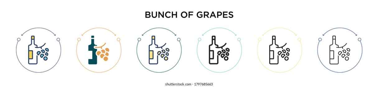 Bunch of grapes icon in filled, thin line, outline and stroke style. Vector illustration of two colored and black bunch of grapes vector icons designs can be used for mobile, ui, web