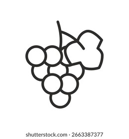 Icono de racimo de uvas, uva con hoja, Ilustración vectorial lineal EPS10