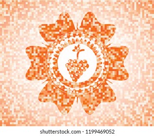 bunch of grapes icon inside abstract orange mosaic emblem