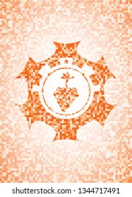 bunch of grapes icon inside abstract orange mosaic emblem