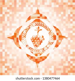 bunch of grapes icon inside abstract orange mosaic emblem