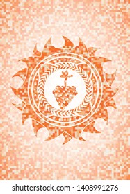 bunch of grapes icon inside abstract orange mosaic emblem