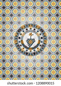 bunch of grapes icon inside arabesque emblem background. arabic decoration.