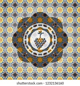 bunch of grapes icon inside arabesque style badge. arabic decoration.